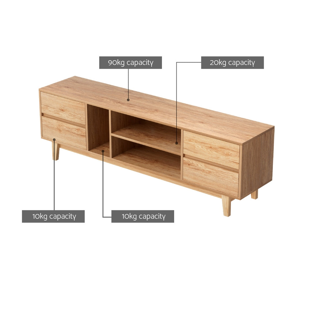 Modern Lowline Entertainment Unit TV Stand Cabinet 180cm - Pine - Homecoze
