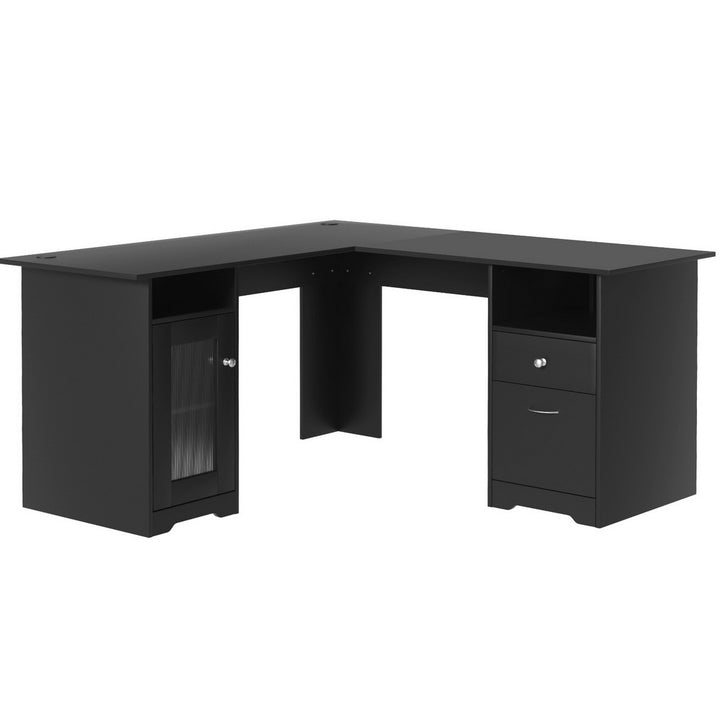 L-shaped Corner Desk with Storage - Black - Homecoze