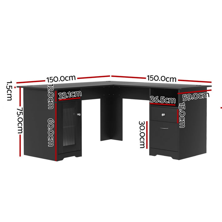 L-shaped Corner Desk with Storage - Black - Homecoze