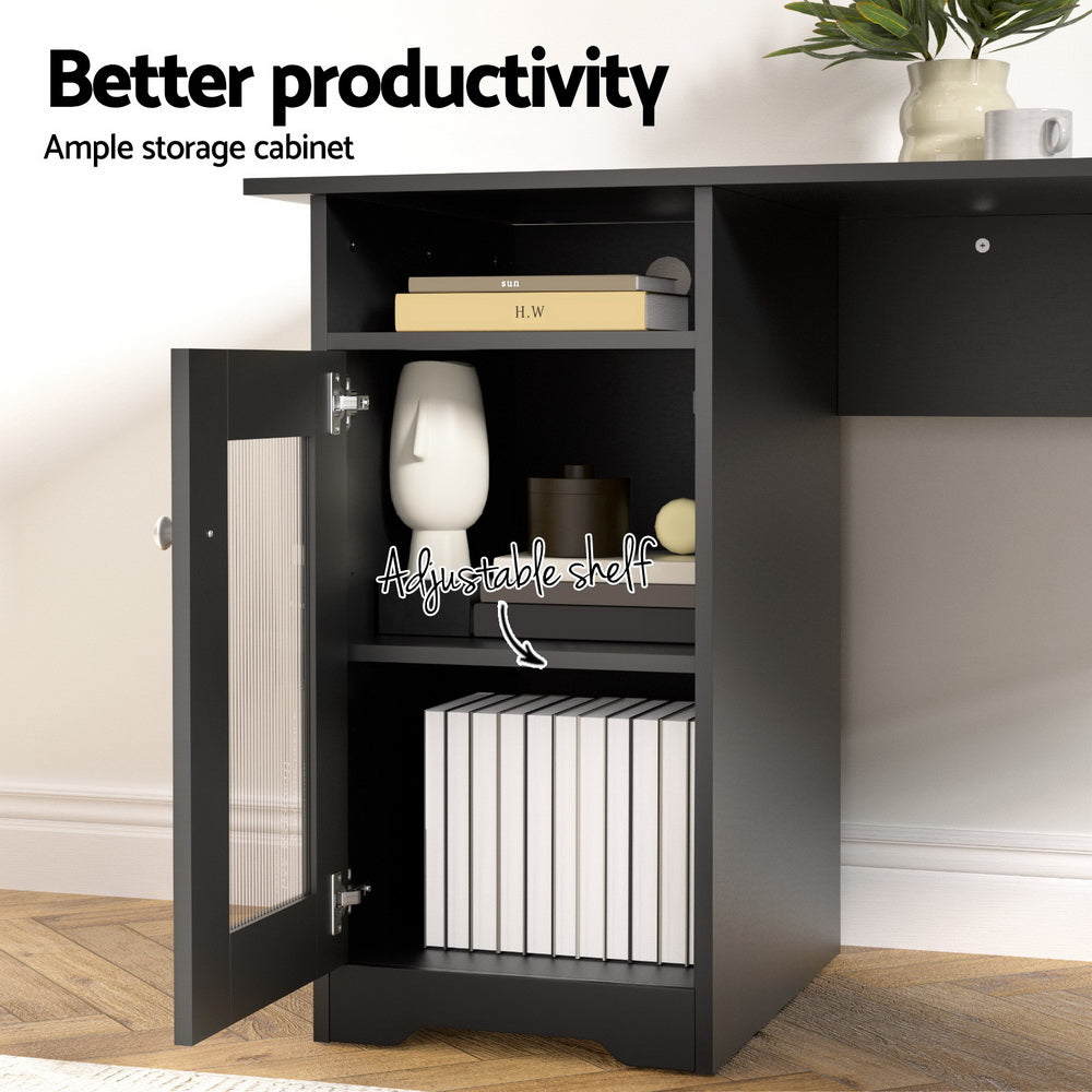 L-shaped Corner Desk with Storage - Black - Homecoze