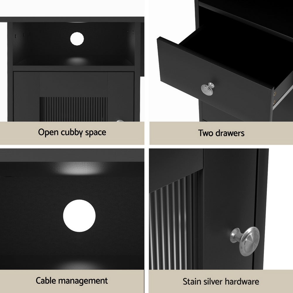 L-shaped Corner Desk with Storage - Black - Homecoze