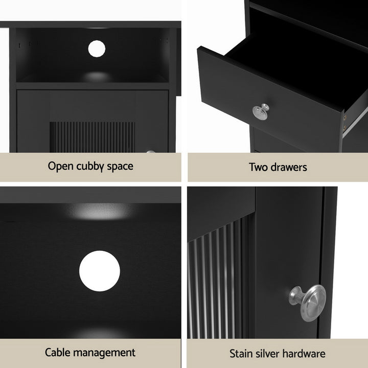 L-shaped Corner Desk with Storage - Black - Homecoze