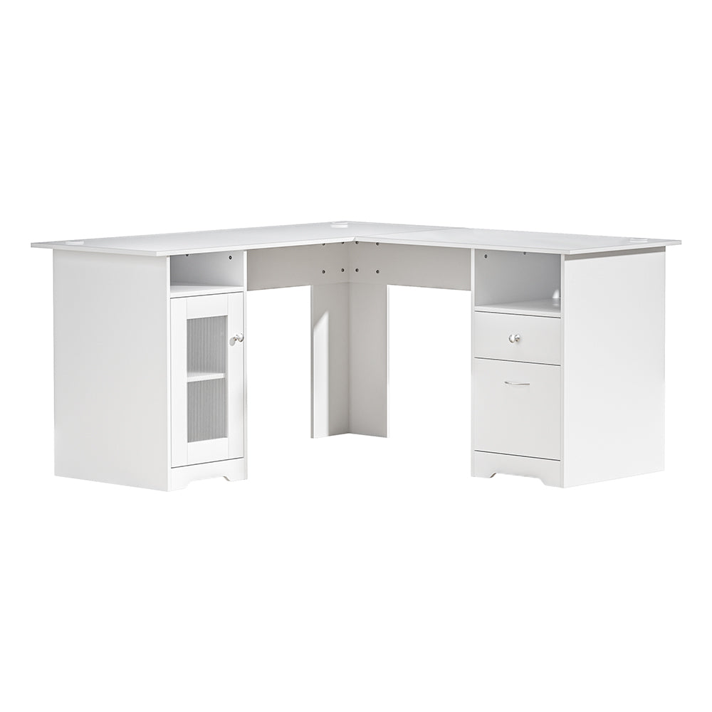 Corner L-Shape Study Desk with Storage - White - Homecoze