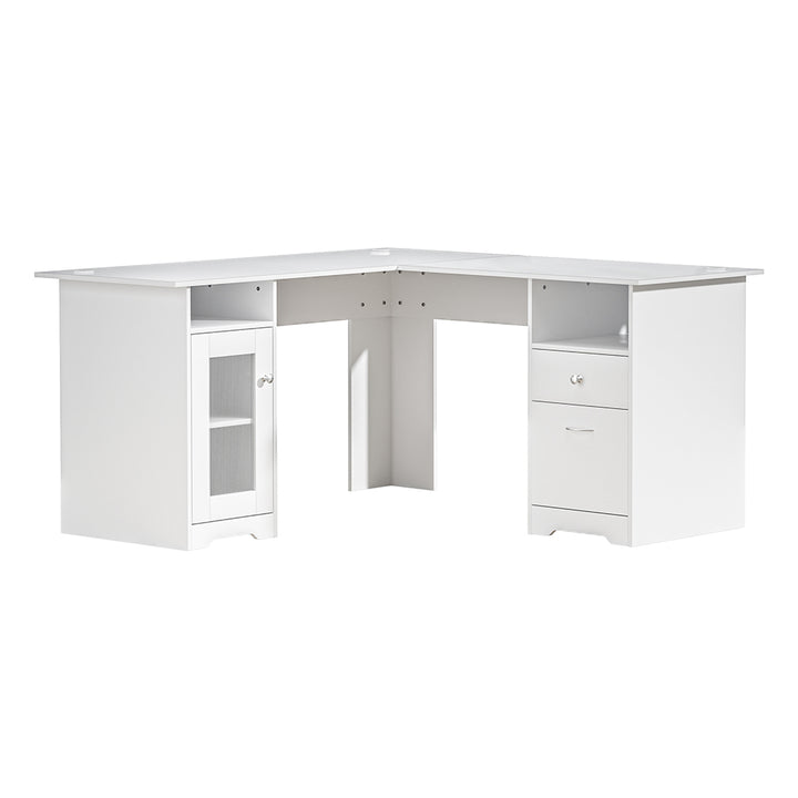 Corner L-Shape Study Desk with Storage - White