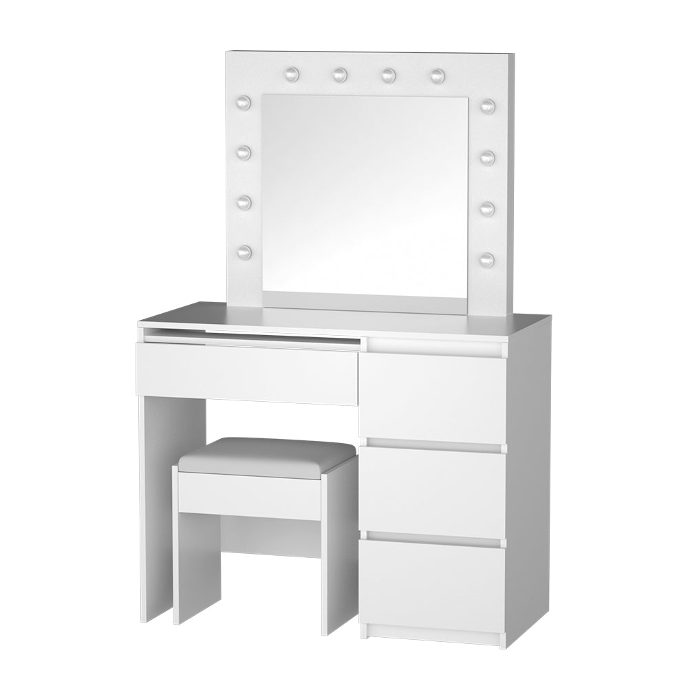 Dressing Table LED Makeup Mirror Stool Set 12 Bulbs Bedroom Vanity Desk White - Homecoze