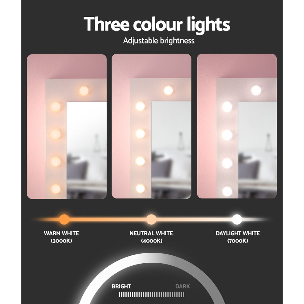 Dressing Table LED Makeup Mirror Stool Set 12 Bulbs Bedroom Vanity Desk White - Homecoze