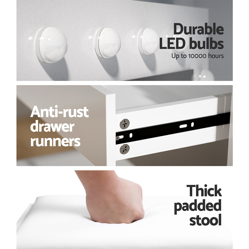 Dressing Table LED Makeup Mirror Stool Set 12 Bulbs Bedroom Vanity Desk White - Homecoze