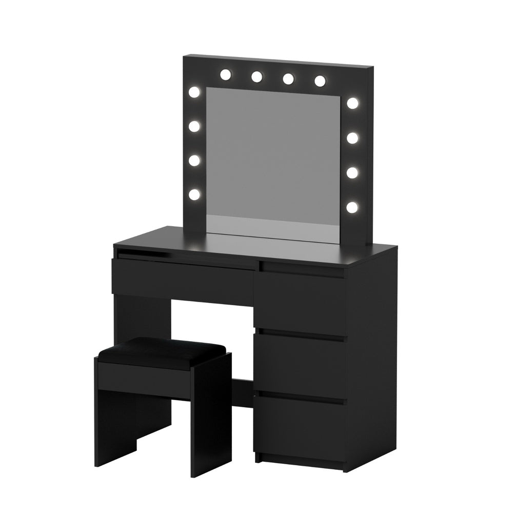 Artiss Dressing Table Set Stool 12 Led Bulbs Black - Homecoze