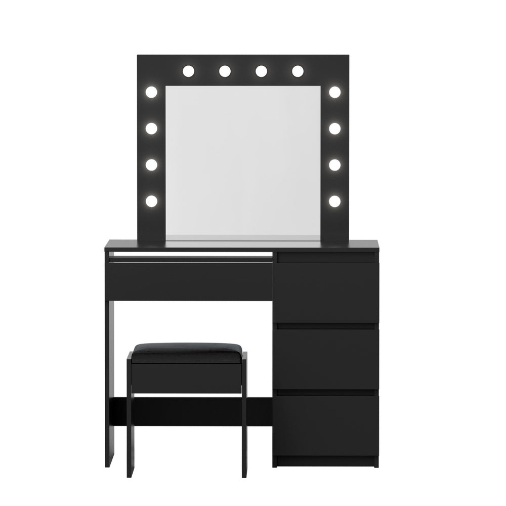 Artiss Dressing Table Set Stool 12 Led Bulbs Black - Homecoze