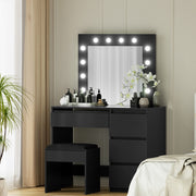 Artiss Dressing Table Set Stool 12 Led Bulbs Black - Homecoze