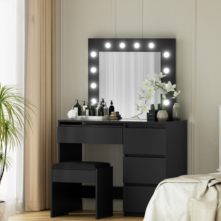 Artiss Dressing Table Set Stool 12 Led Bulbs Black - Homecoze
