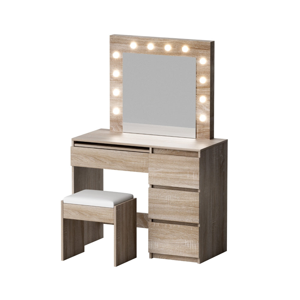 Artiss Dressing Table Set Stool 12 Led Bulbs Wood - Homecoze