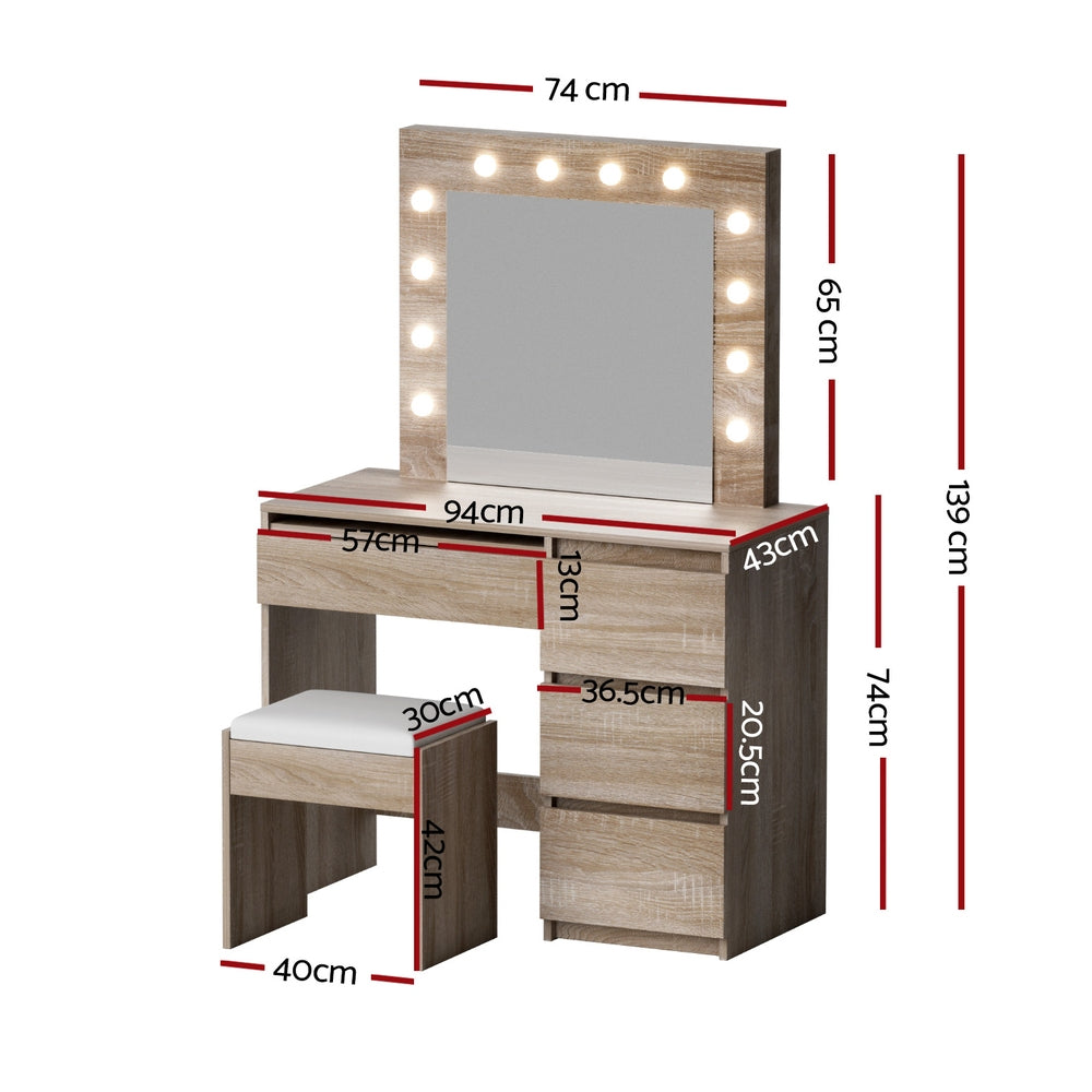 Artiss Dressing Table Set Stool 12 Led Bulbs Wood - Homecoze