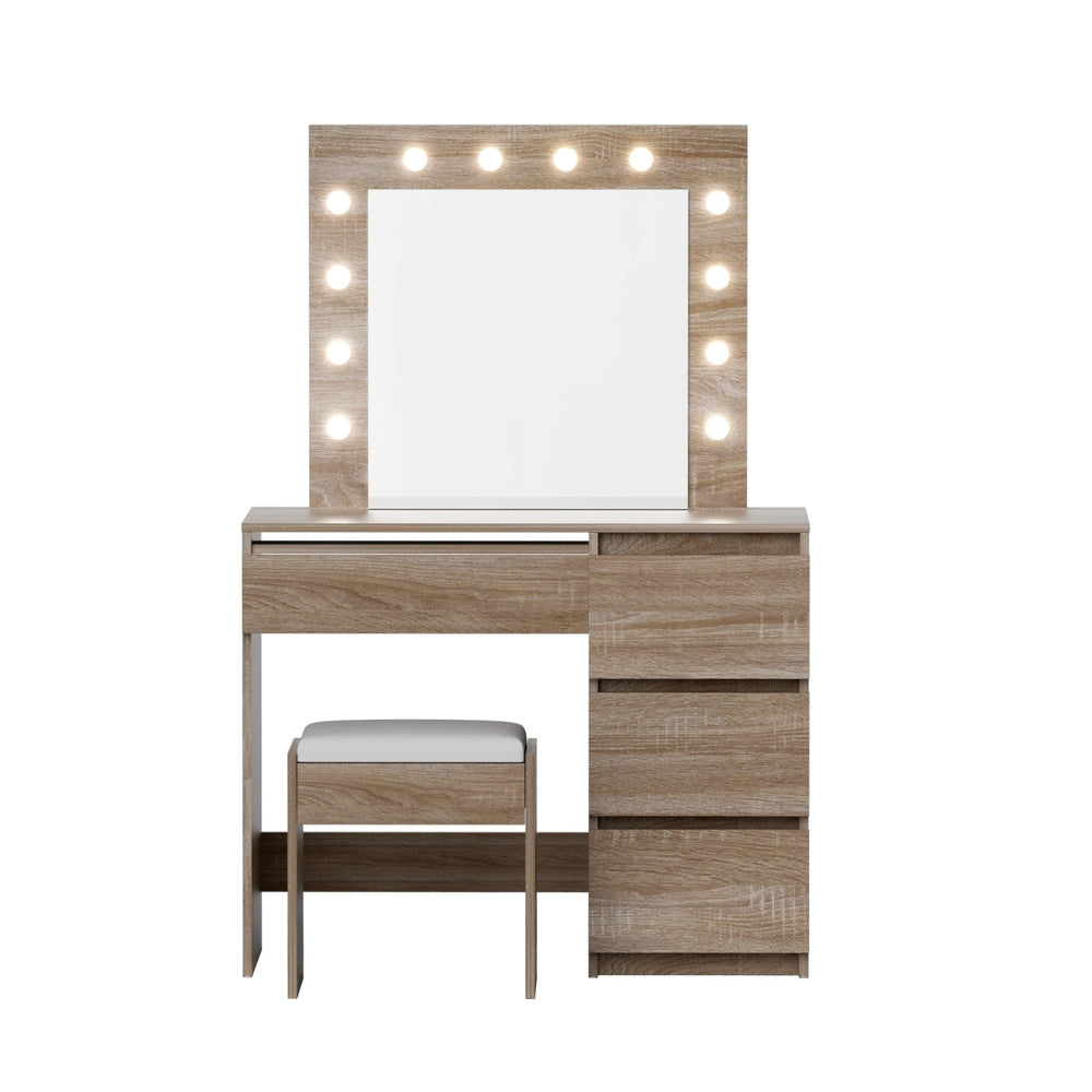 Artiss Dressing Table Set Stool 12 Led Bulbs Wood - Homecoze