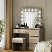 Artiss Dressing Table Set Stool 12 Led Bulbs Wood - Homecoze