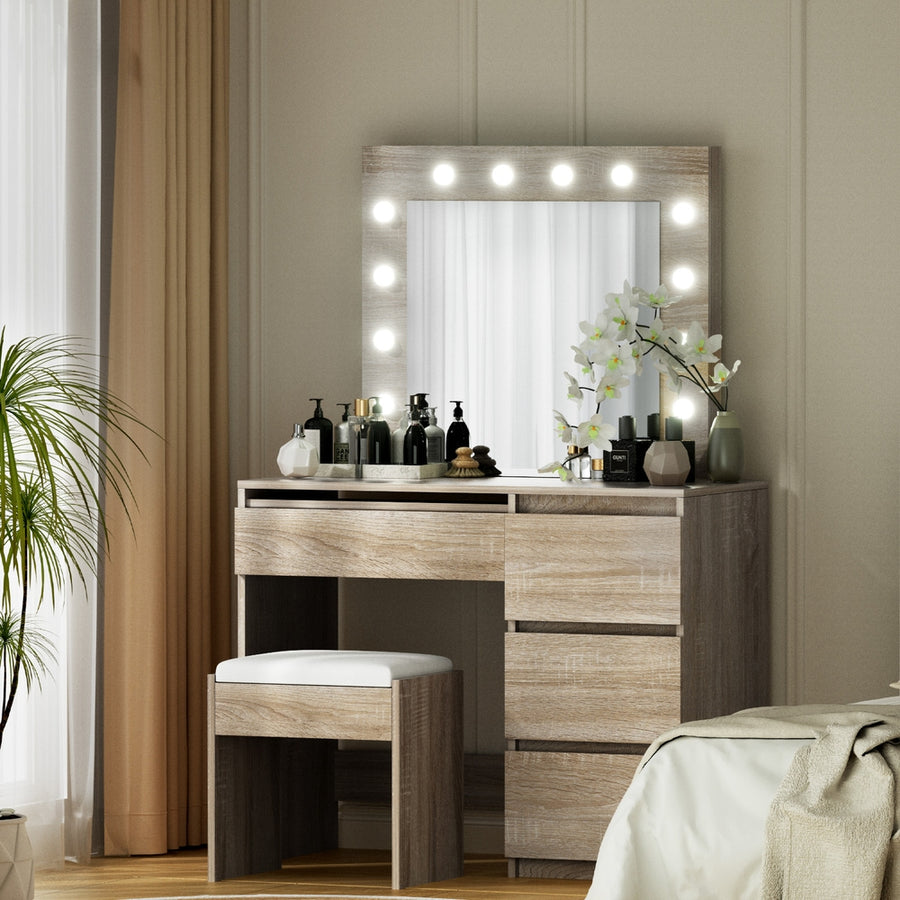 Artiss Dressing Table Set Stool 12 Led Bulbs Wood - Homecoze