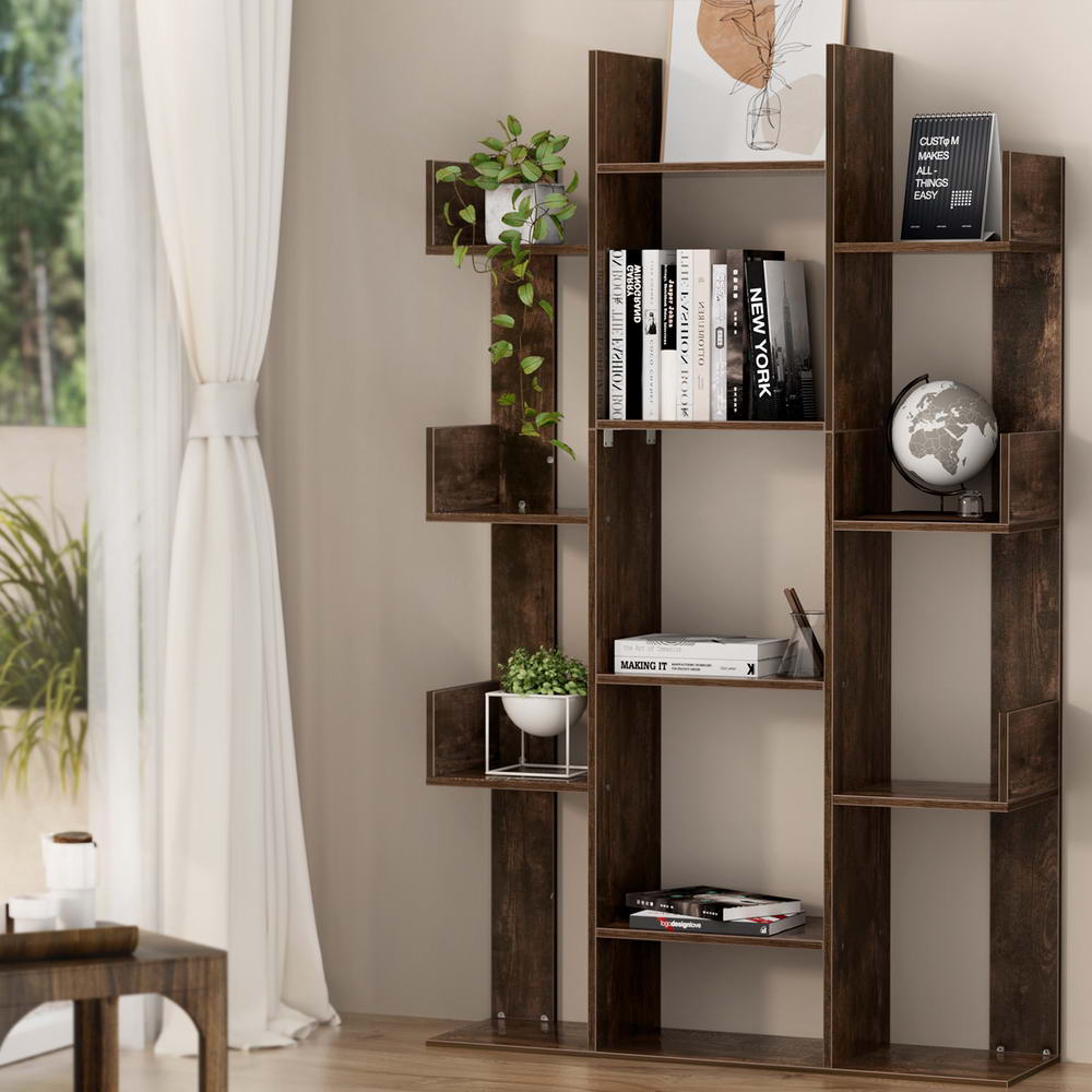 Tree Inspired Rustic Brown Style Book Display Shelf - Walnut - Homecoze