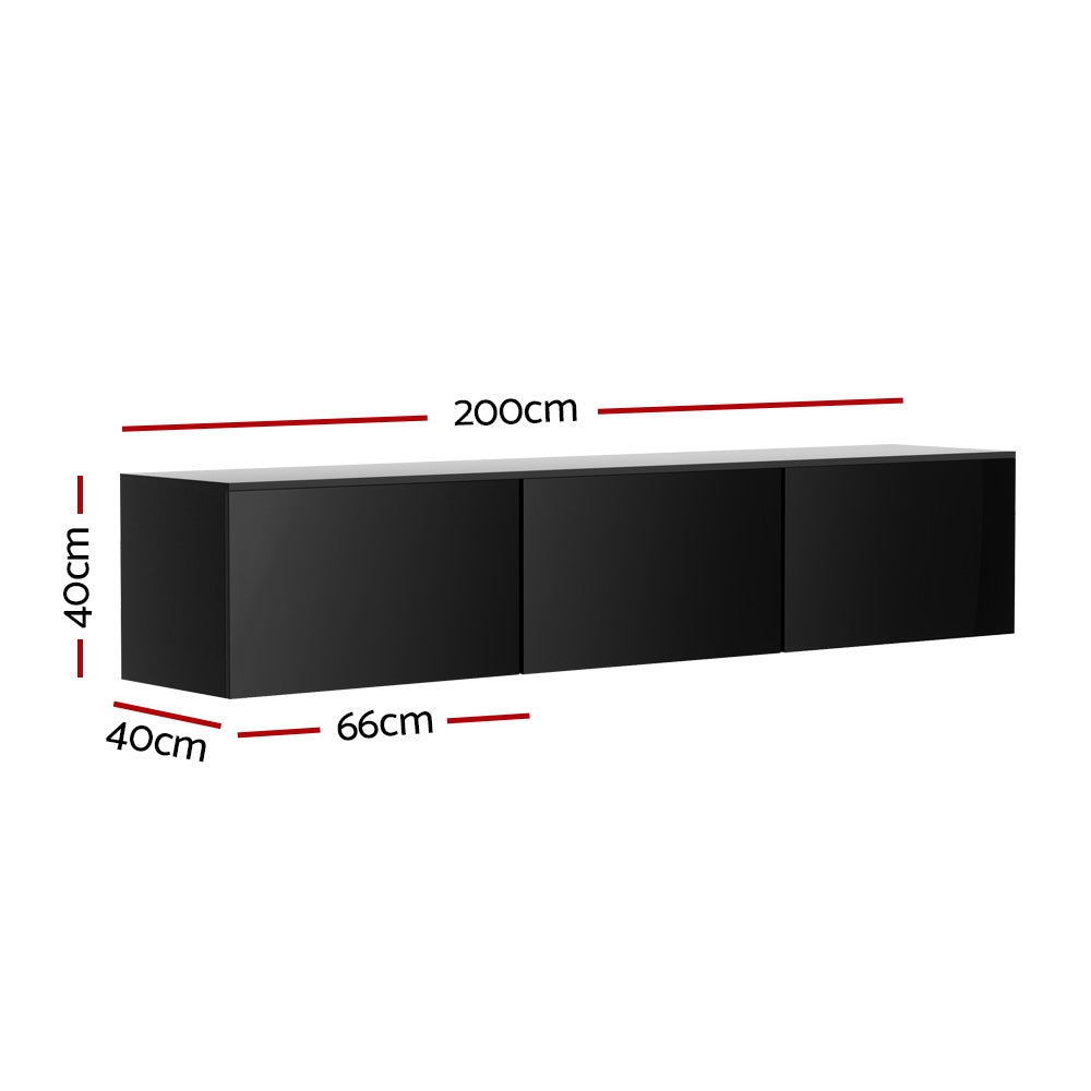 Ultra Modern Floating Entertainment Unit TV Stand High Gloss 200cm - Black - Homecoze