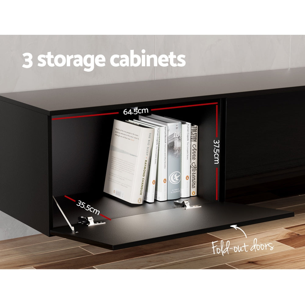 Ultra Modern Floating Entertainment Unit TV Stand High Gloss 200cm - Black - Homecoze