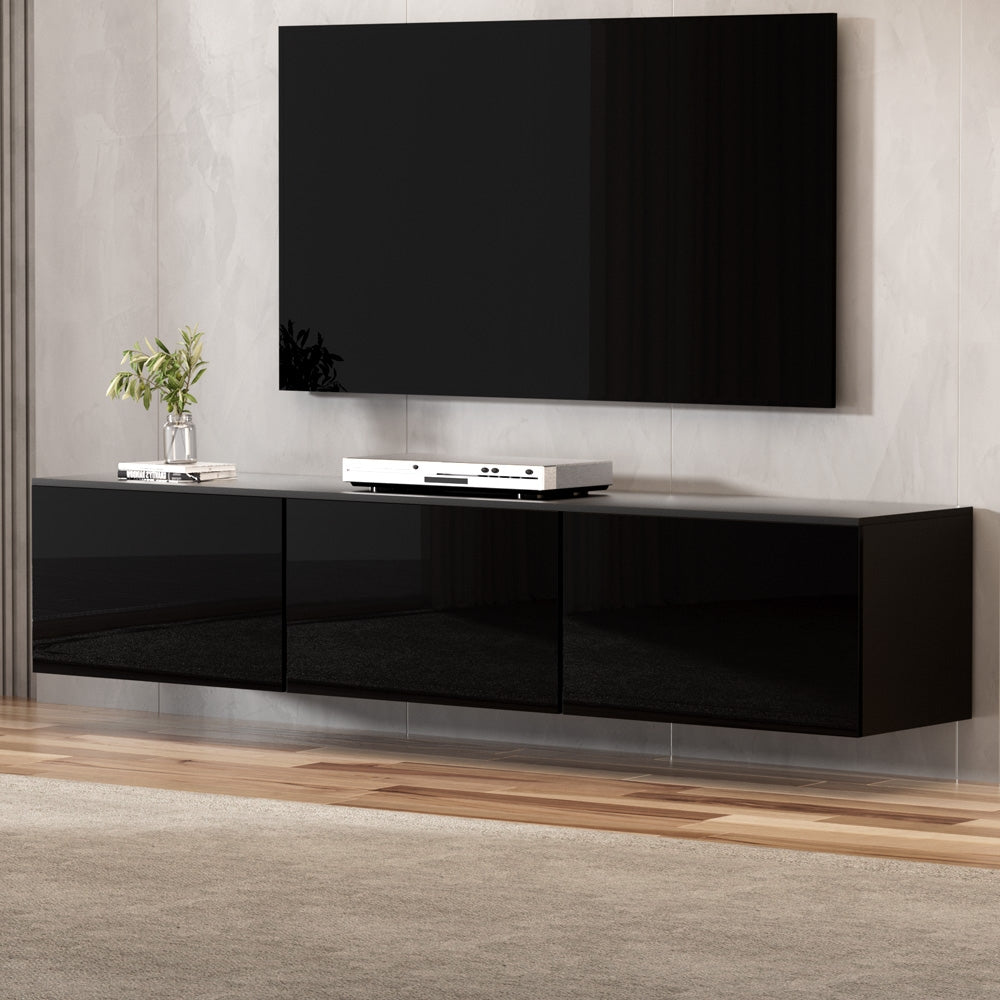 Ultra Modern Floating Entertainment Unit TV Stand High Gloss 200cm - Black - Homecoze