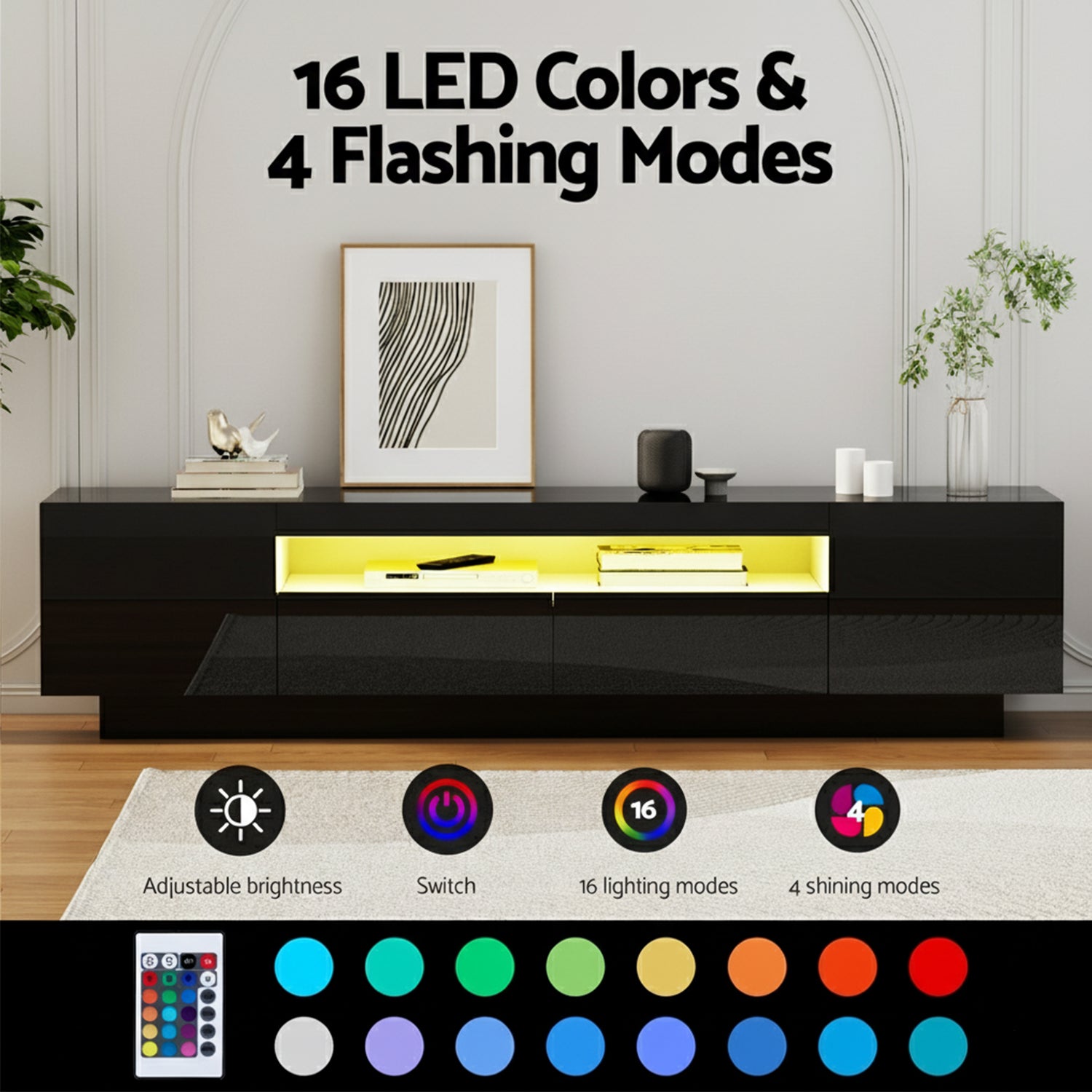 Kairo LED TV Unit 180cm – Black - Homecoze