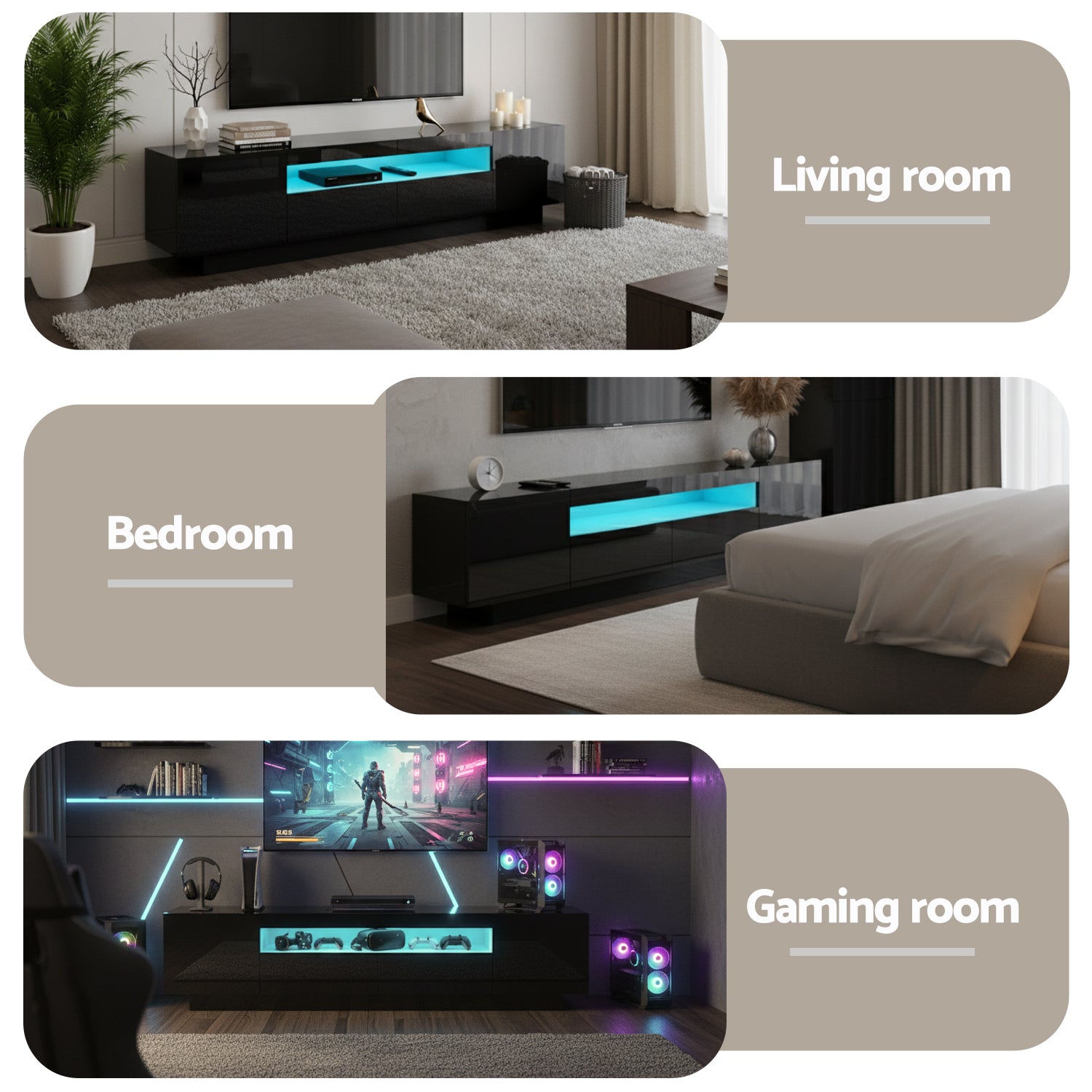 Kairo LED TV Unit 180cm – Black - Homecoze
