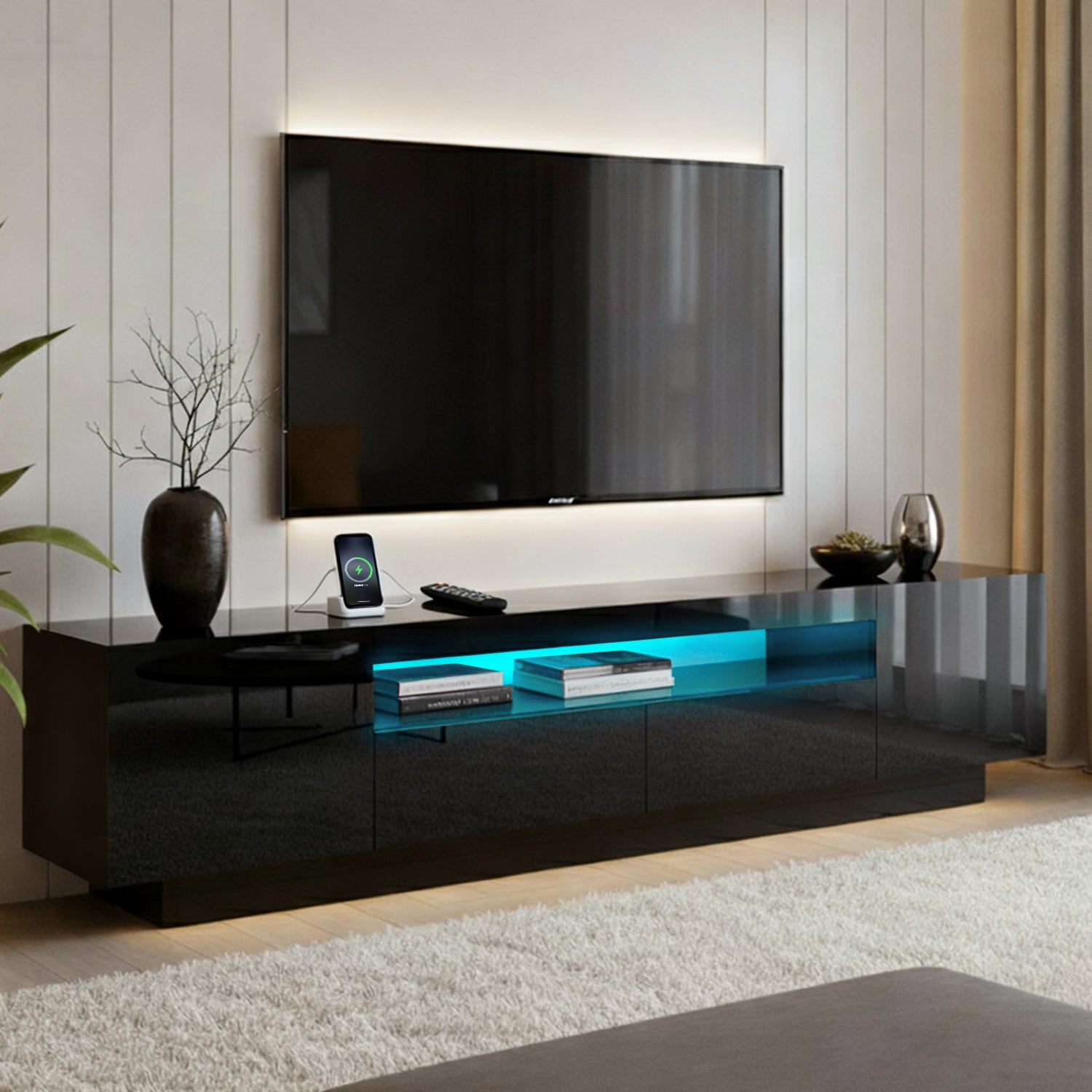 Kairo LED TV Unit 180cm – Black - Homecoze