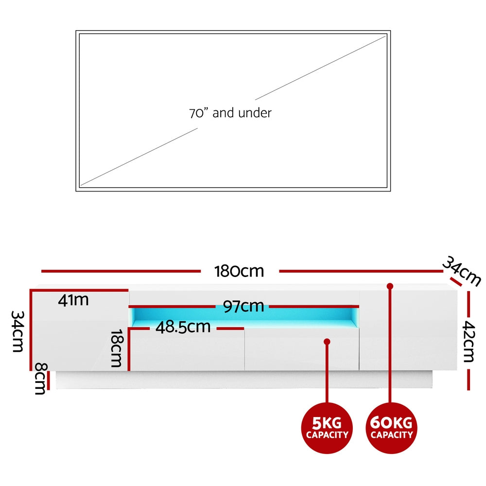 Artiss TV Unit Entertainment Unit Storage Drawer RGB LED 180cm White - Homecoze