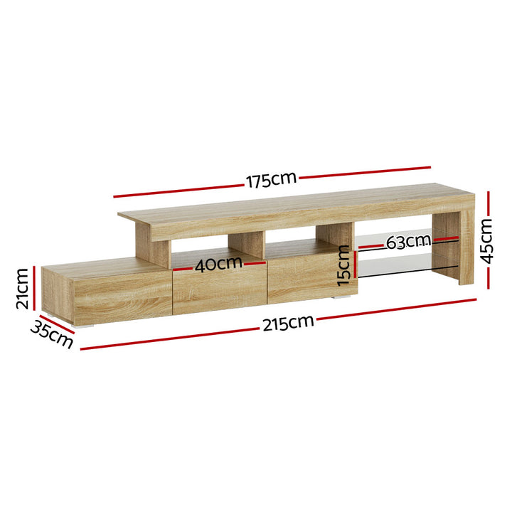 Modern TV Cabinet Entertainment Unit with LED 215cm - Pine