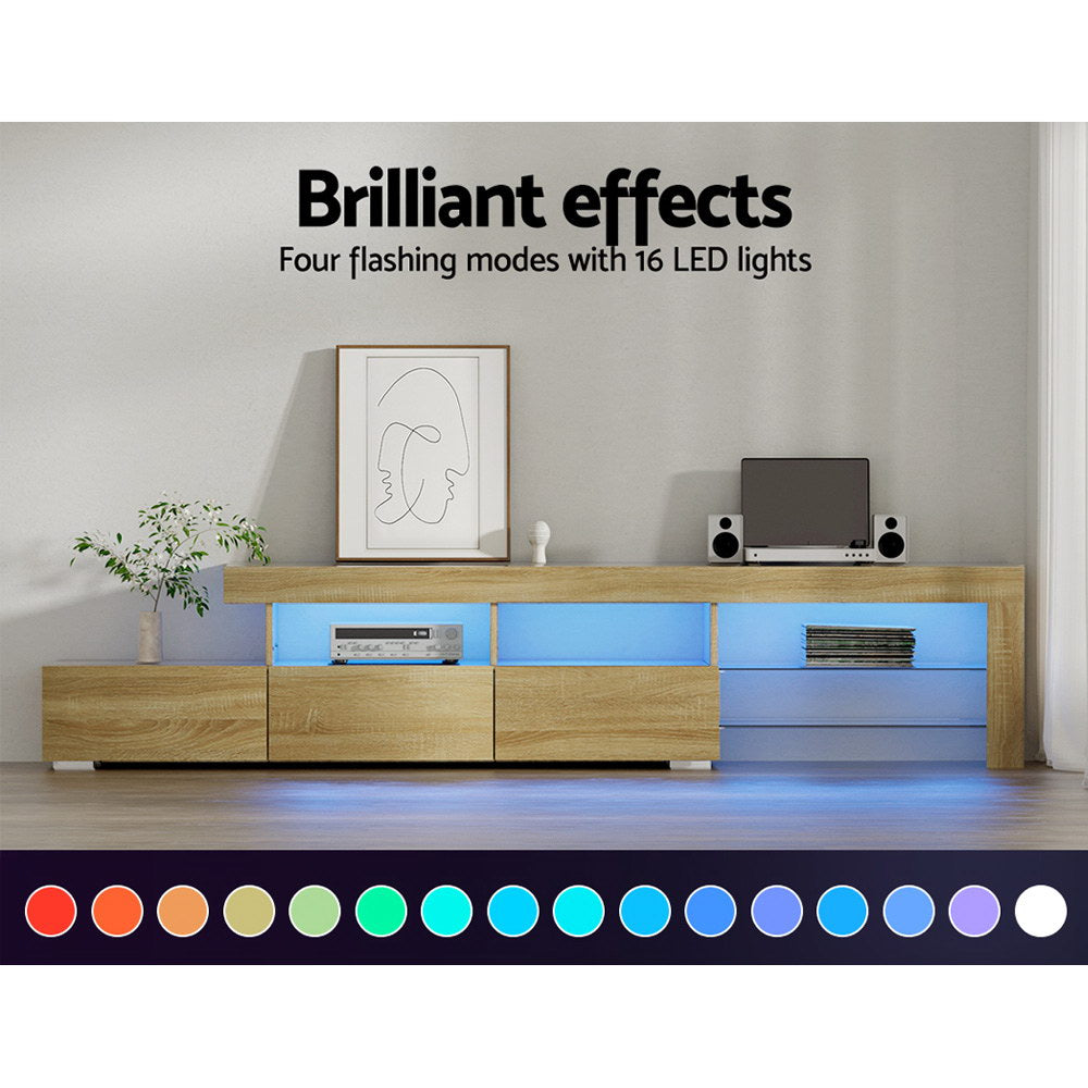 Modern TV Cabinet Entertainment Unit with LED 215cm - Pine - Homecoze