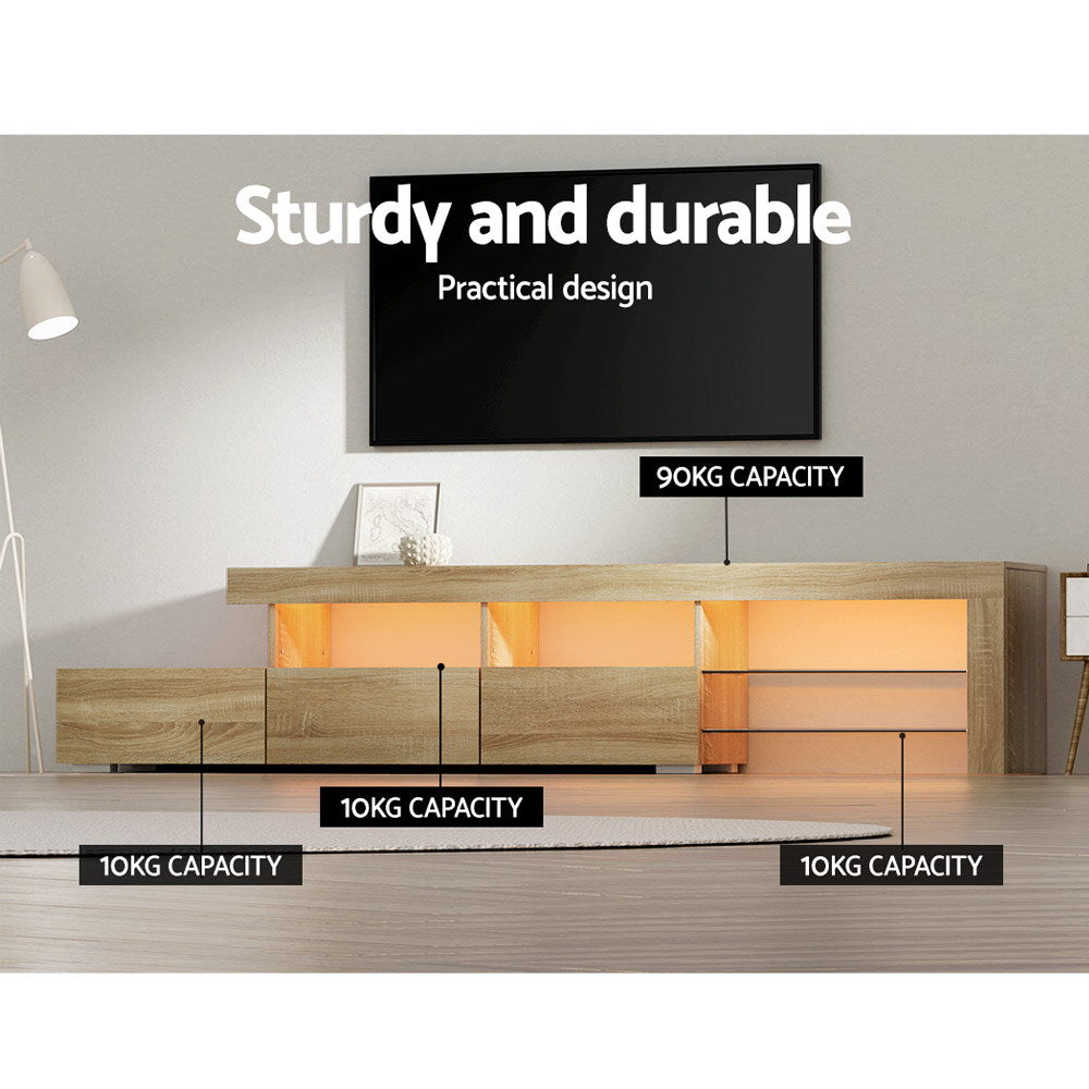 Modern TV Cabinet Entertainment Unit with LED 215cm - Pine - Homecoze