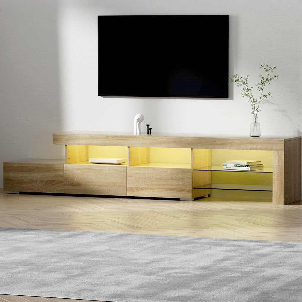 Modern TV Cabinet Entertainment Unit with LED 215cm - Pine