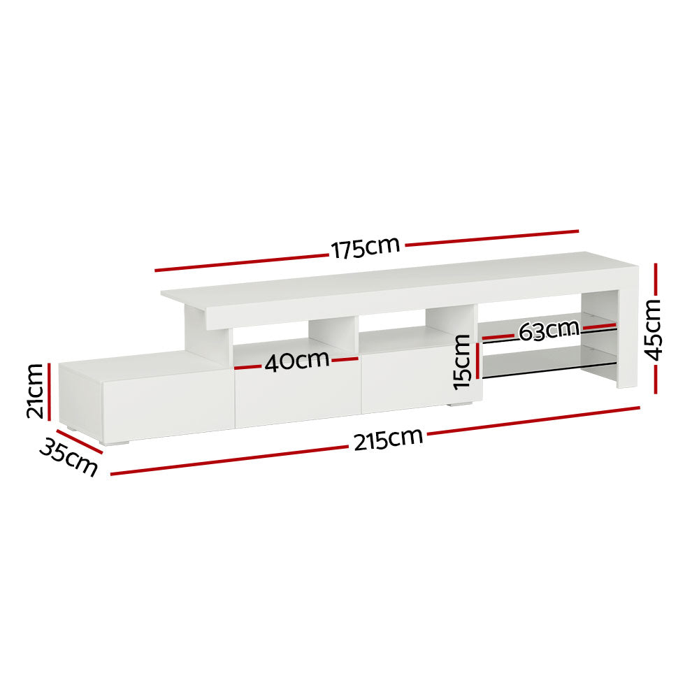 Modern TV Cabinet Entertainment Unit with LED 215cm - White - Homecoze