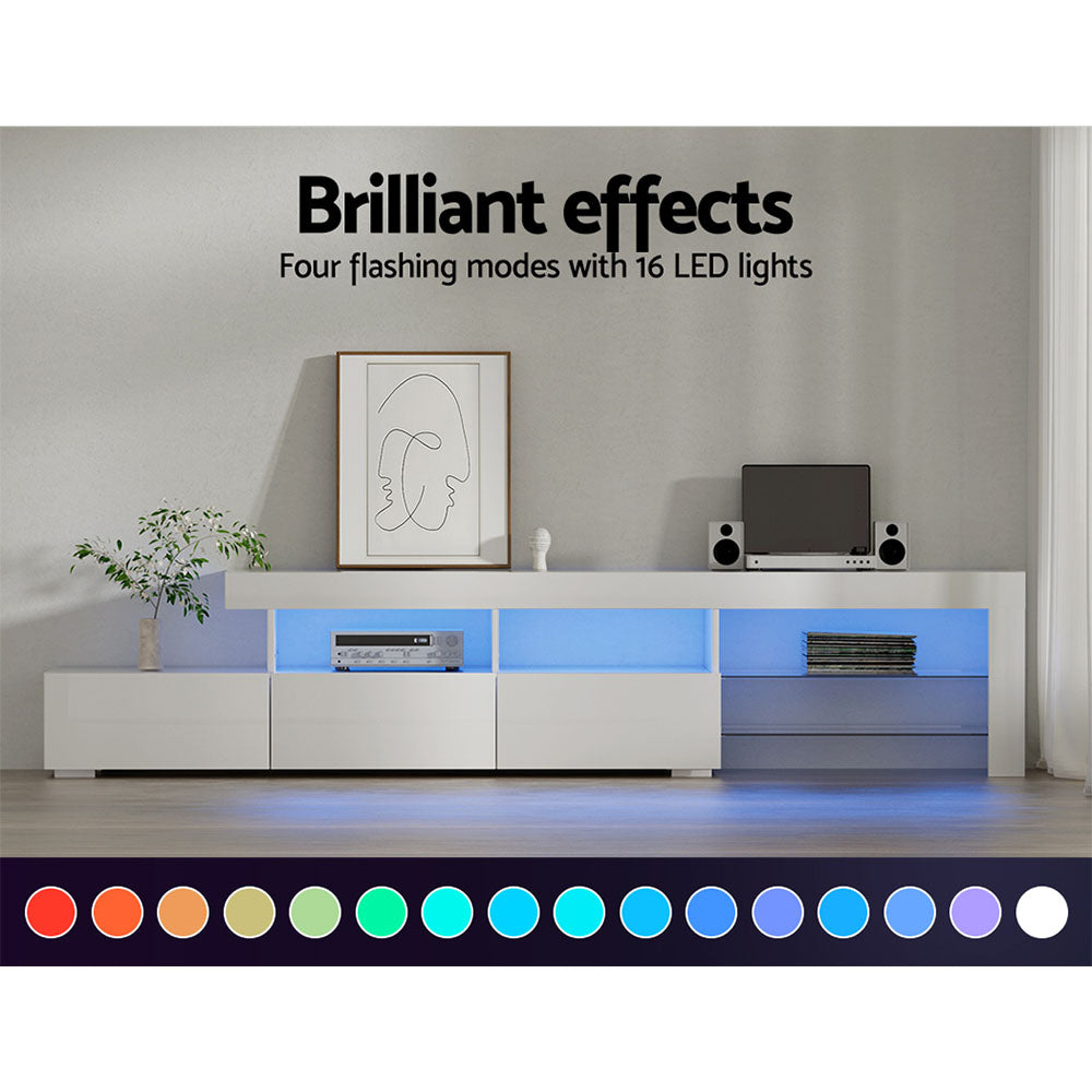 Modern TV Cabinet Entertainment Unit with LED 215cm - White - Homecoze