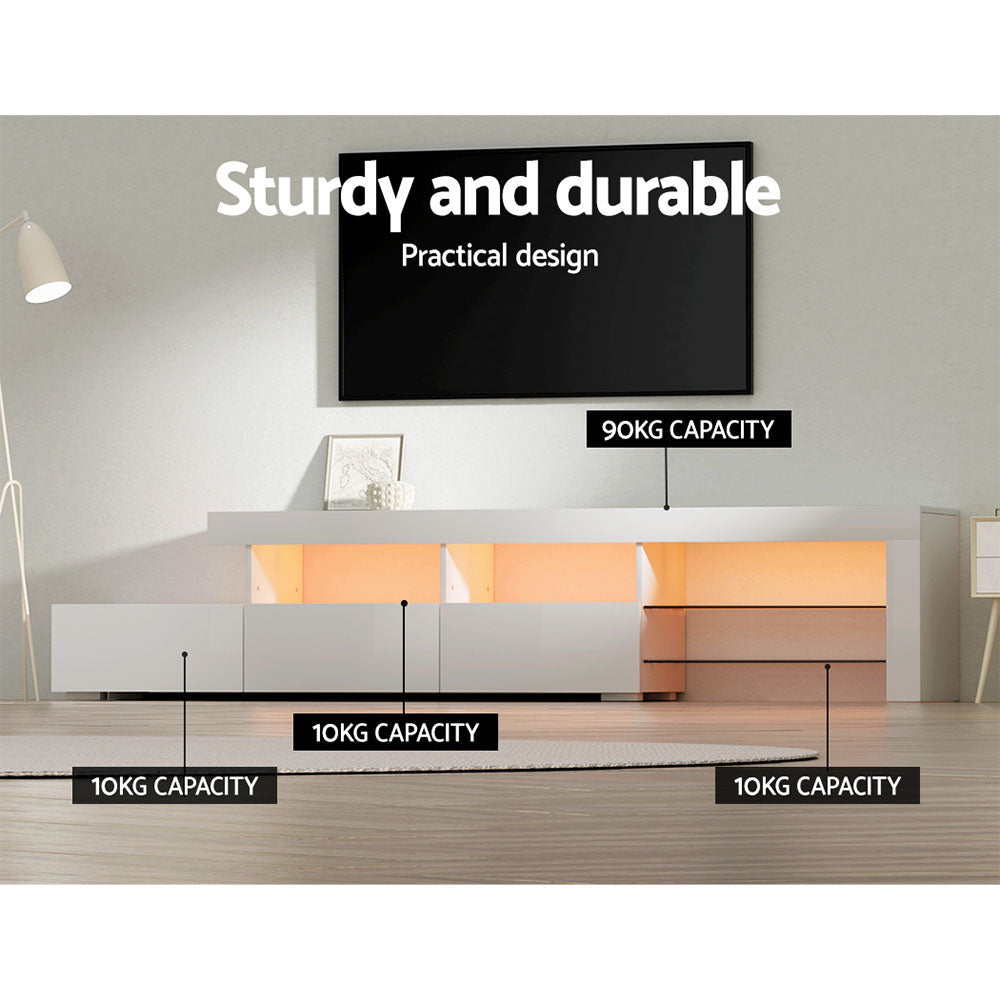 Modern TV Cabinet Entertainment Unit with LED 215cm - White - Homecoze