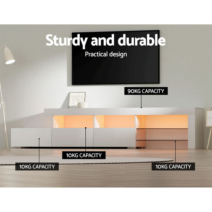 Modern TV Cabinet Entertainment Unit with LED 215cm - White