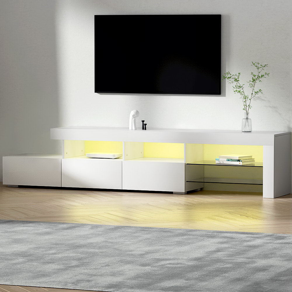 Modern TV Cabinet Entertainment Unit with LED 215cm - White - Homecoze