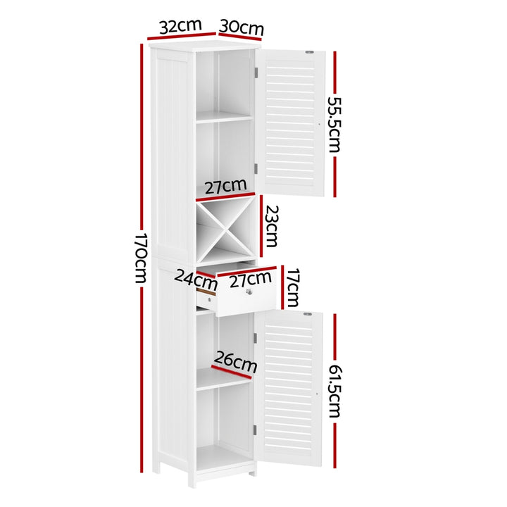 Artiss Bathroom Storage Cabinet 170cm Tall Slim Organiser Toilet Corner Adjustable Shelf Louver Door White - Homecoze