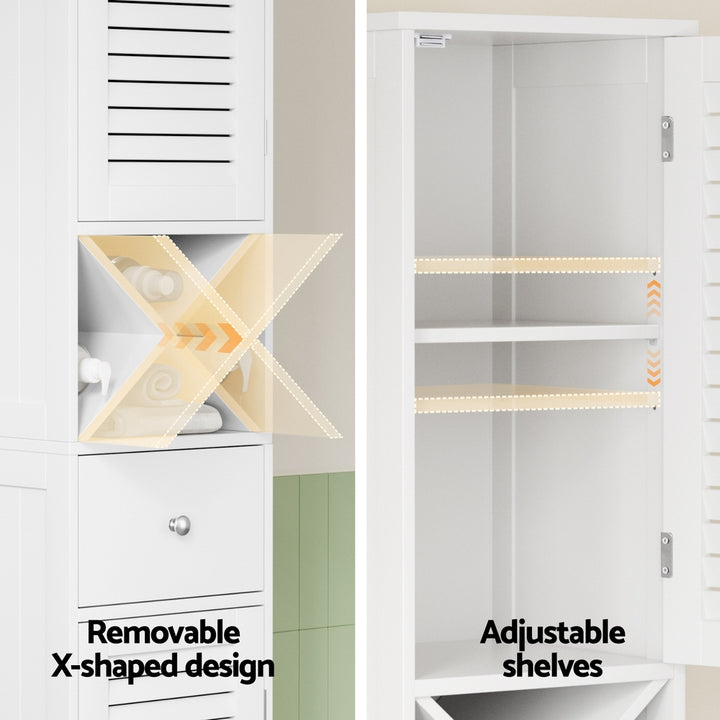 Artiss Bathroom Storage Cabinet 170cm Tall Slim Organiser Toilet Corner Adjustable Shelf Louver Door White - Homecoze