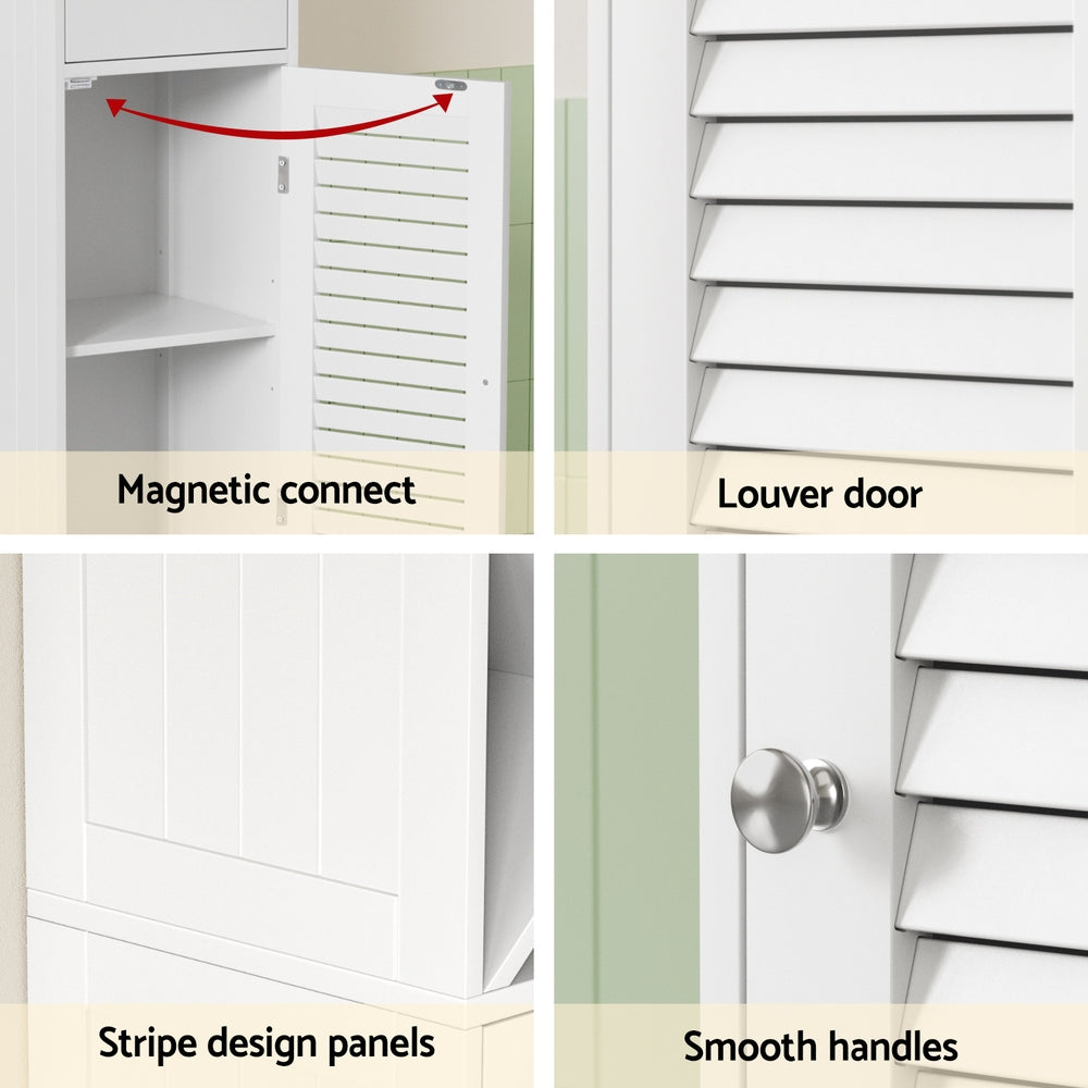 Artiss Bathroom Storage Cabinet 170cm Tall Slim Organiser Toilet Corner Adjustable Shelf Louver Door White - Homecoze