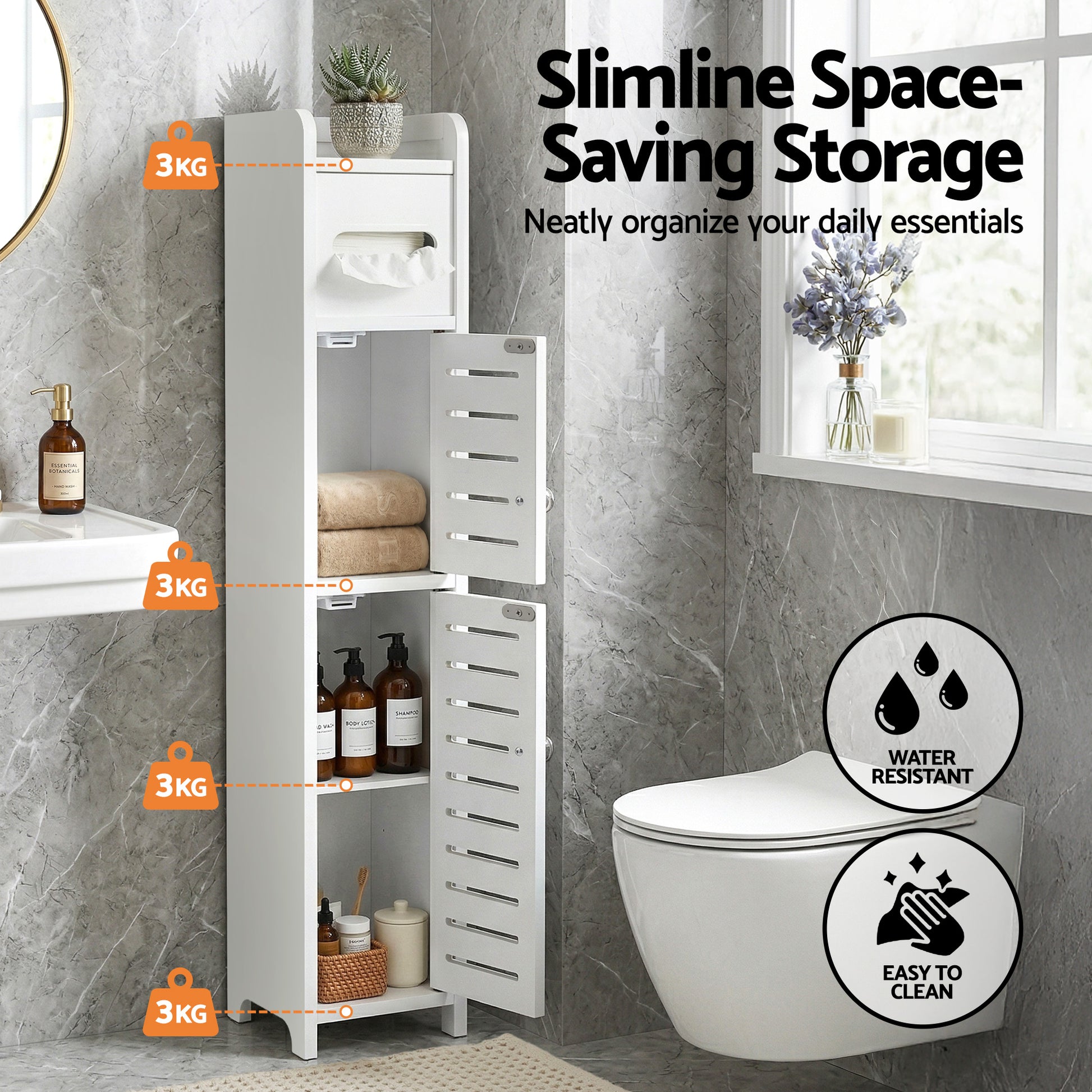 Artiss Bathroom Storage Cabinet 3-Tier Slim Toilet Paper Holder Organizer White - Homecoze