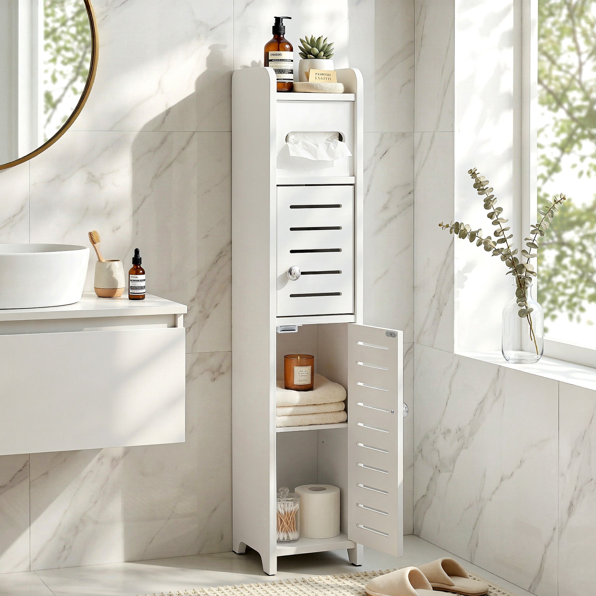 Artiss Bathroom Storage Cabinet 3-Tier Slim Toilet Paper Holder Organizer White - Homecoze