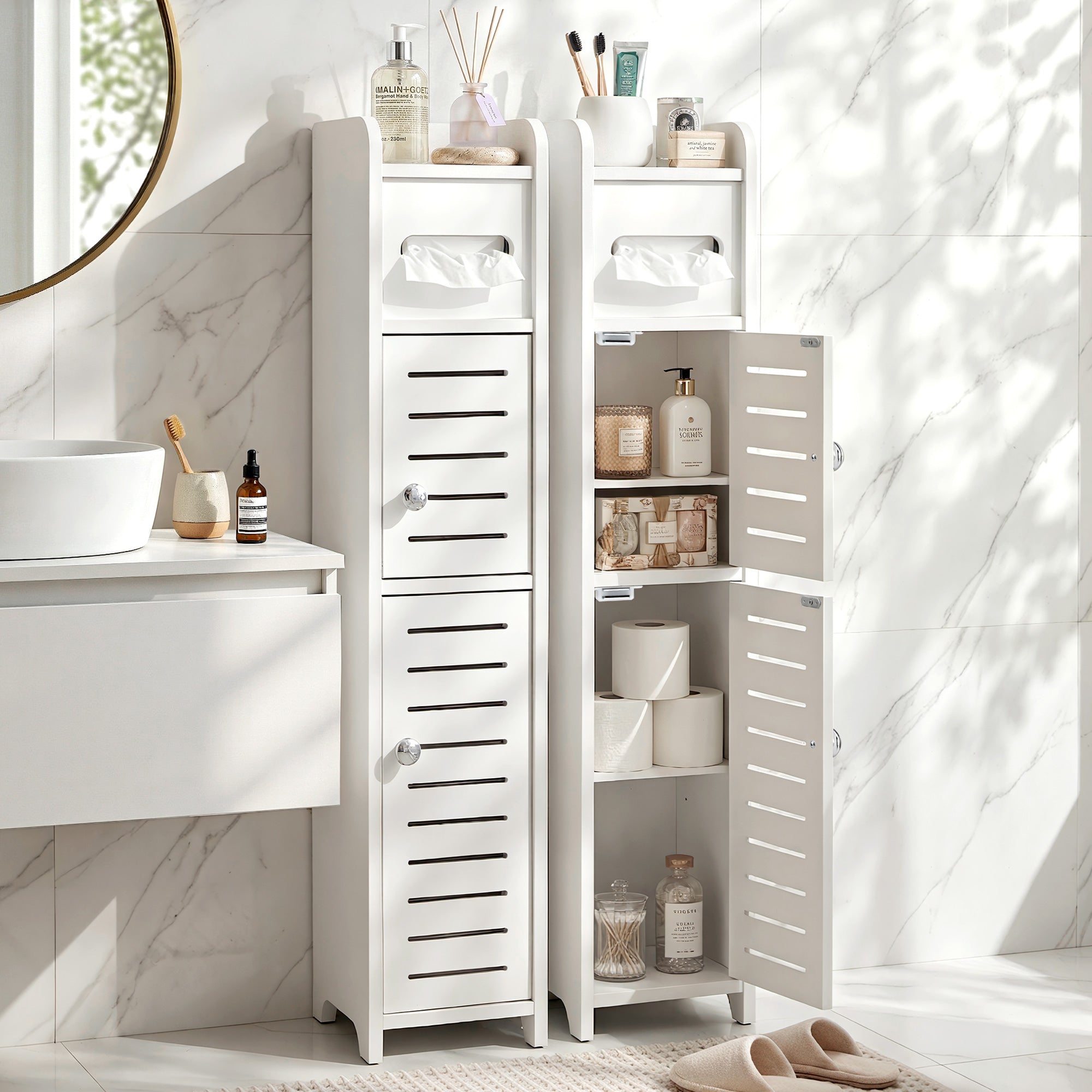 Artiss 2x Bathroom Storage Cabinet 3-Tier Toilet Paper Holder Organizer White - Homecoze
