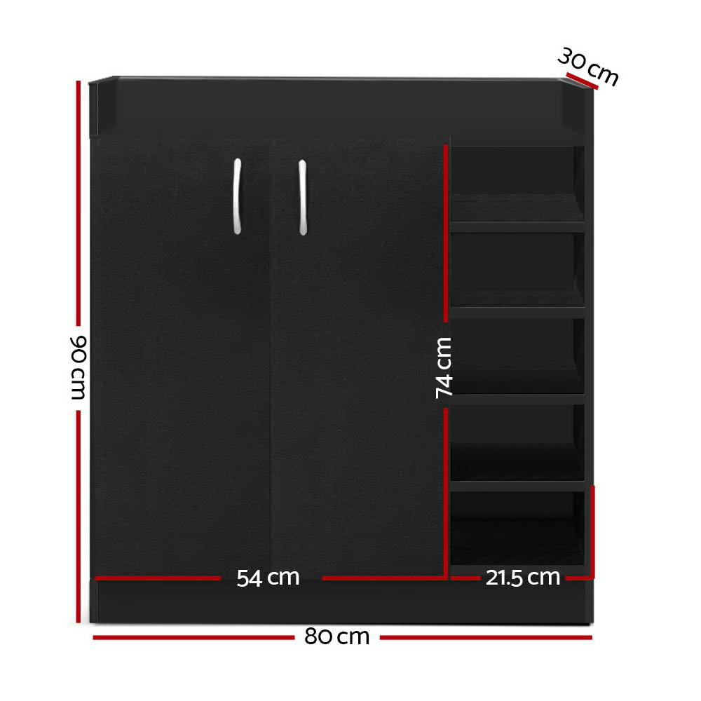 2 Door Shoe Cabinet Storage Cupboard - Black - Homecoze