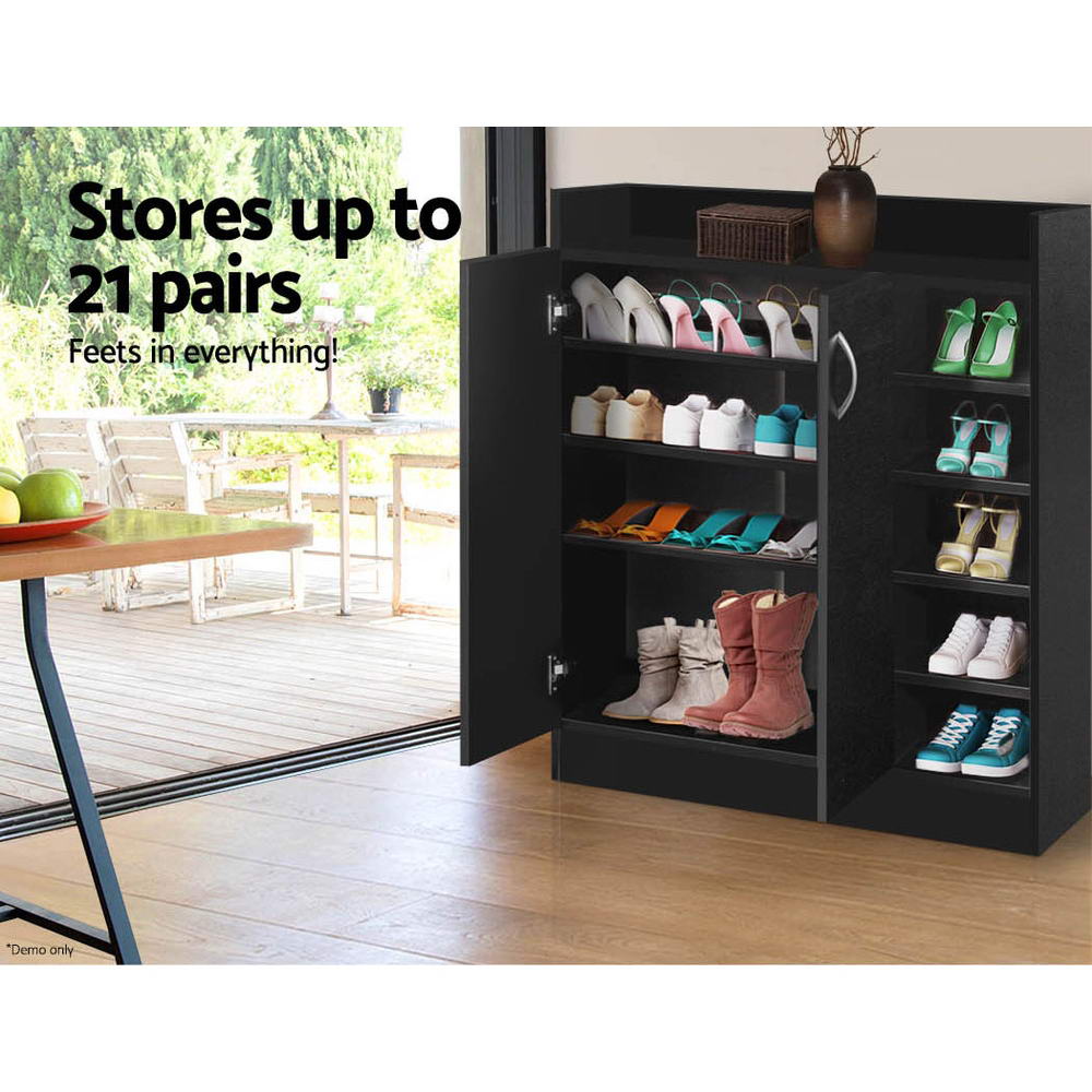 2 Door Shoe Cabinet Storage Cupboard - Black - Homecoze