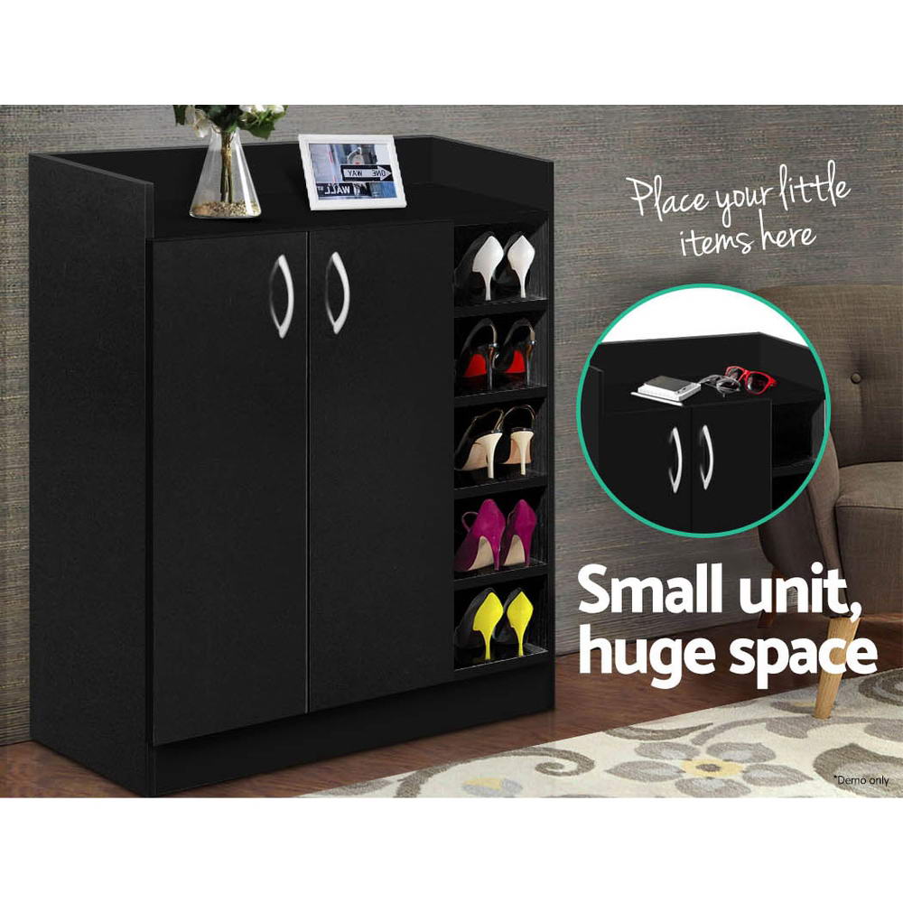 2 Door Shoe Cabinet Storage Cupboard - Black - Homecoze