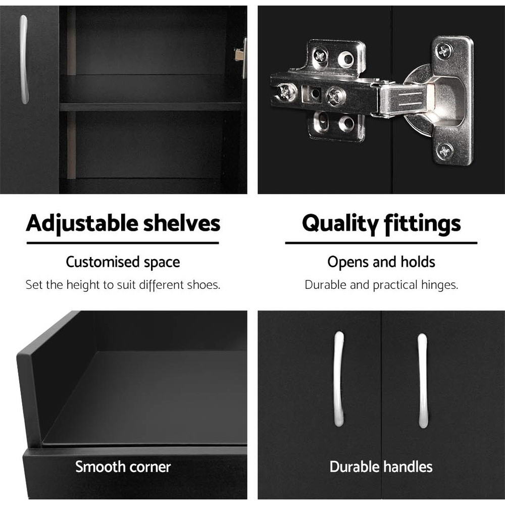 2 Door Shoe Cabinet Storage Cupboard - Black - Homecoze