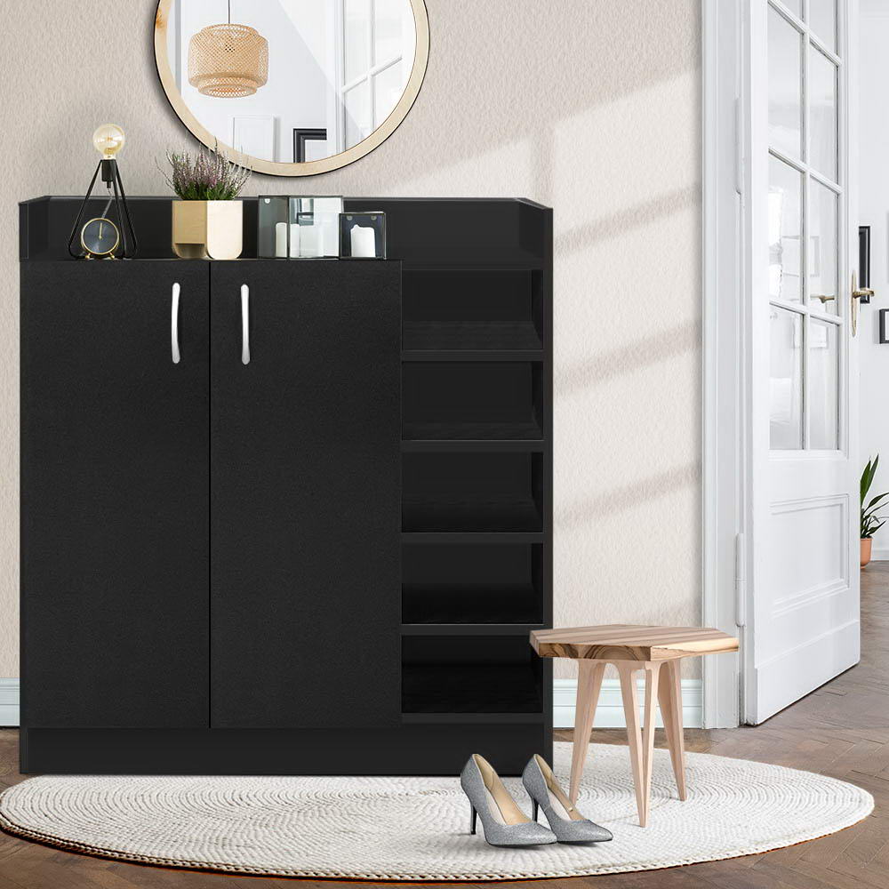 2 Door Shoe Cabinet Storage Cupboard - Black - Homecoze