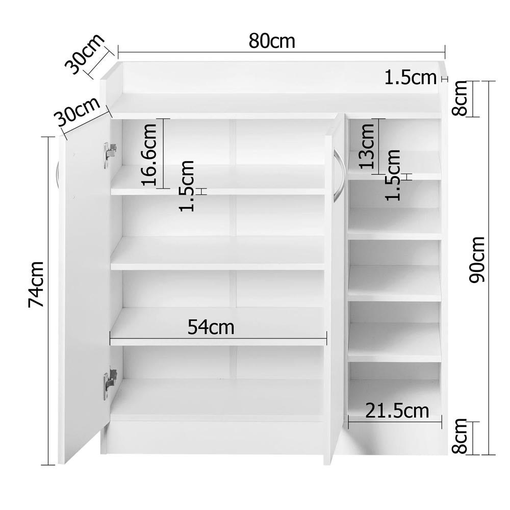 2 Doors Shoe Cabinet Storage Cupboard - White - Homecoze