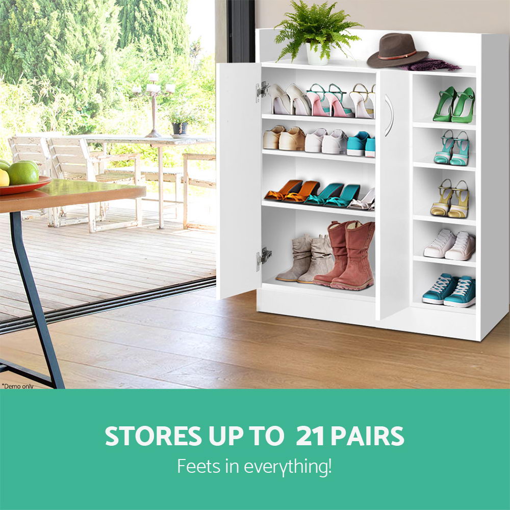 2 Doors Shoe Cabinet Storage Cupboard - White - Homecoze